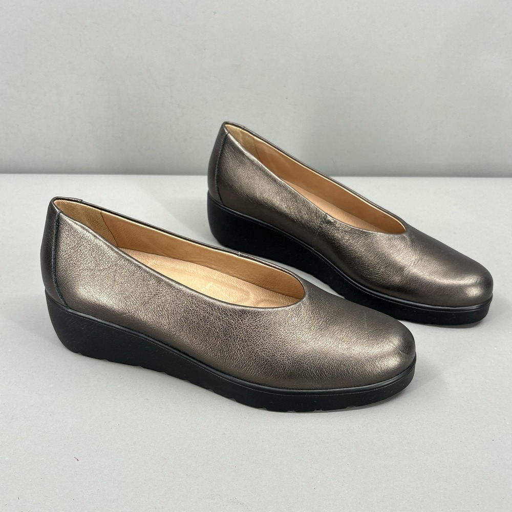 Brioso Flats Womens 8.5 Gray Metallic Waverly Leather Slip On Comfort Shoes